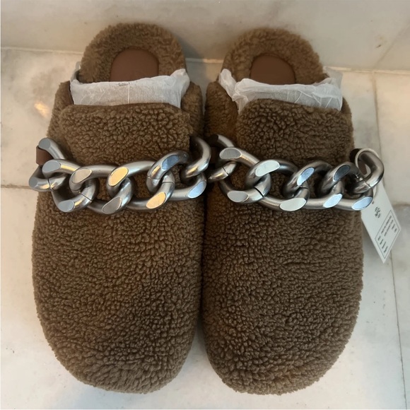 ASH Women's Ghost Fur Mule Slide Clog Brown Leather Silver Metal Chain 7.5 8 38 - Picture 9 of 11